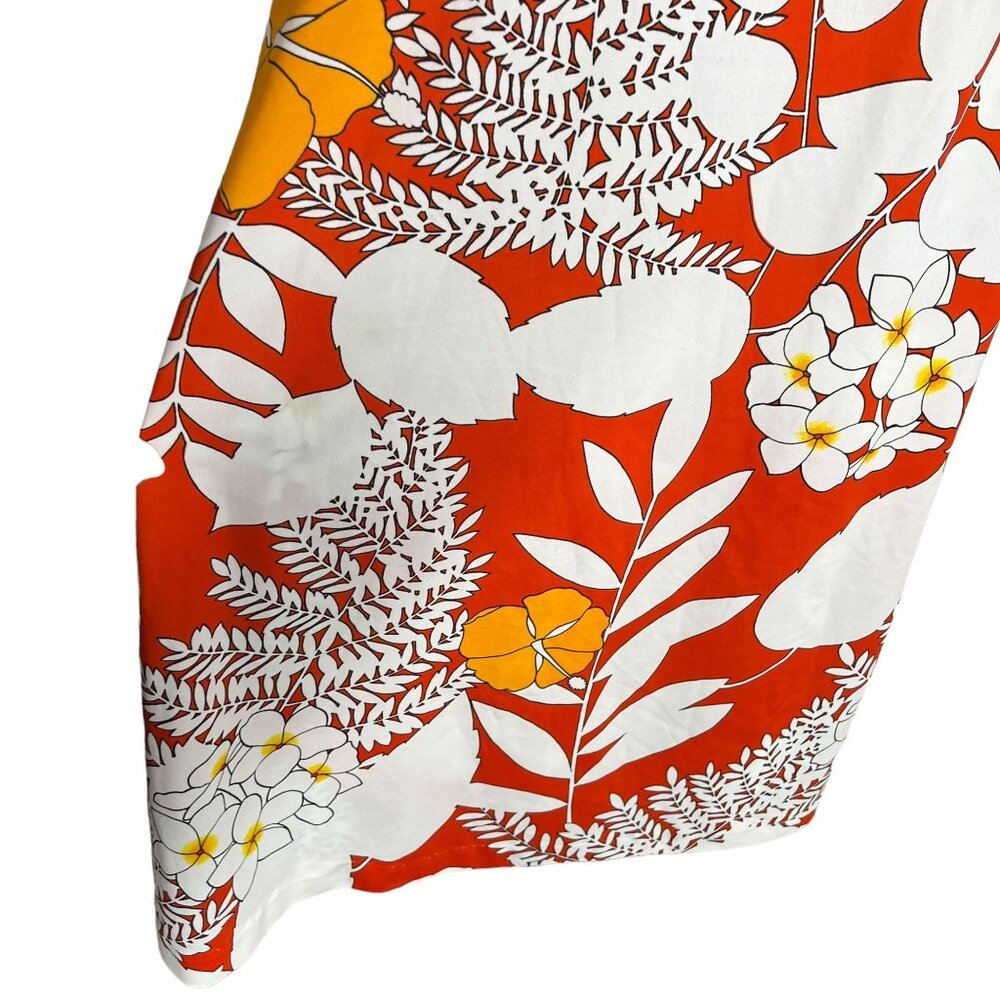 Vintage 60s Hawaii Nei Red Floral Short Sleeve Empire Waist Full Length Dress Me - Picture 3 of 10